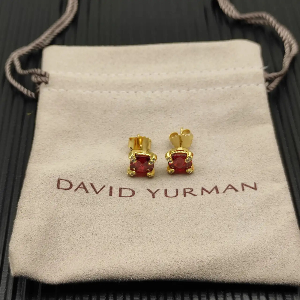 David Yurman Gold-plated Four-Prong Earrings with Red Diamond Center